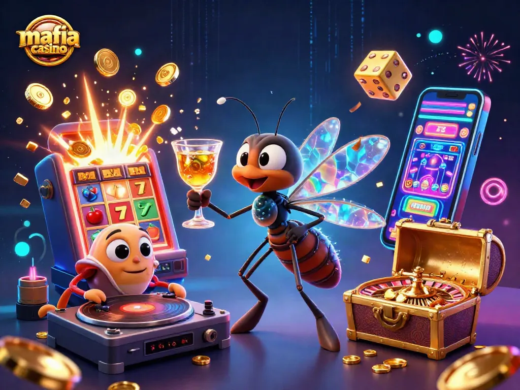 Experience the excitement of the mafia casino with a vibrant 3D scene showcasing lively gaming characters and dynamic elements.